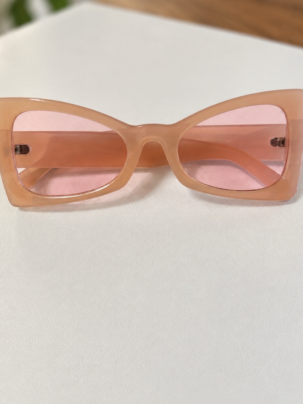 Women's Peach Translucent Square Sunglasses with Pink Lenses